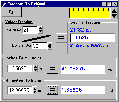 Ruler measurements equivalent chart