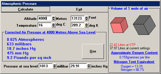 Atmospheric pressure calculator - used for altitude adjustments