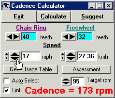 Cadence calculator with link option checked