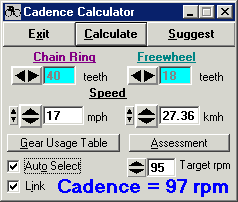Cadence calculator with link and auto select options checked (full auto mode)