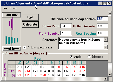Screen shot of chain alignment window fully expanded to reveal data entry area