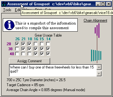 Snapshot of setup information used in gearing assessment