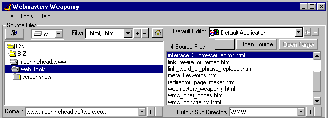Webmasters Weaponry browser interface
