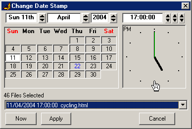 Screen shot date / time stamp changer showing calendar clock interface